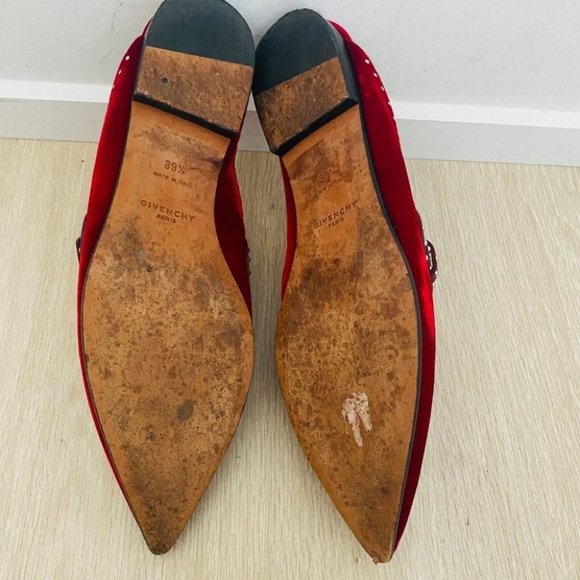 Givenchy Authentic Women's Burgundy Velvet Mules Size 39.5 Flat Slip On Shoes - Picture 7 of 10